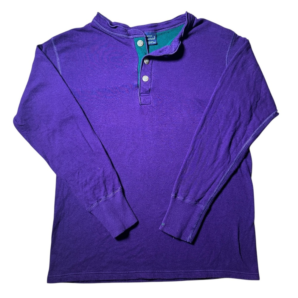 Vtg Duofold Mens Purple Green Henley Double Layer Long Sleeve‎ Shirt M USA Made